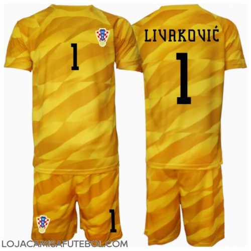Camisa de Futebol Croácia Dominik Livakovic #1 Goleiro Equipamento Principal Infantil Europeu 2024 Manga Curta (+ Calças curtas)